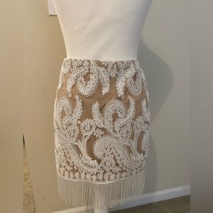 Cutest fringe lace skirt in white and beige undertone